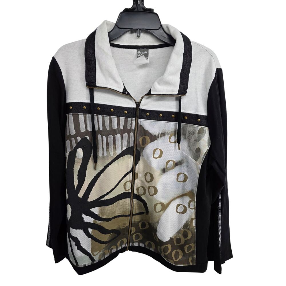 Simply Art by Dolcezza Floral Abstract Art To Wear Full Zip Sweatshirt Size XXL